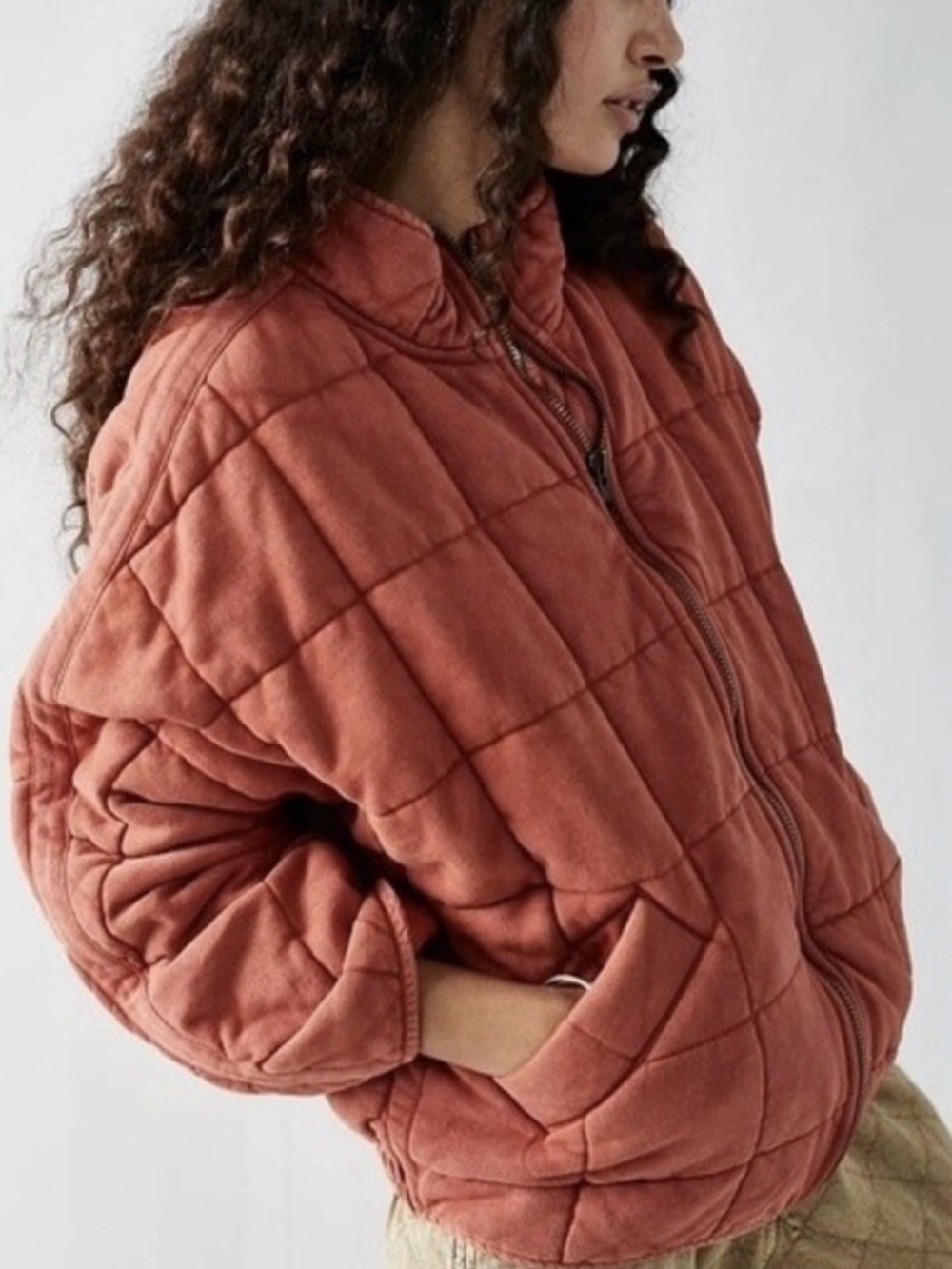 FREE PEOPLE Dolman Quilted Knit Oversized Jacket Myrrh Sz Medium